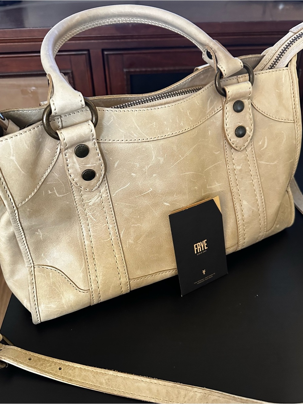 Frye Cream Leather Shoulder Satchel